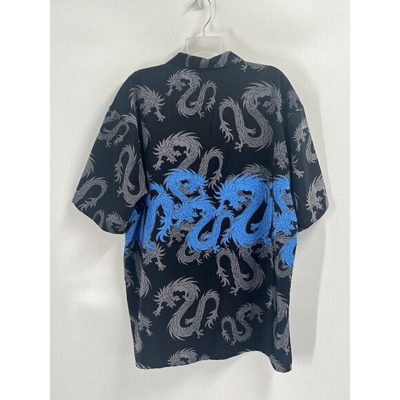 Pineapple Collection Mens Hawaiian Shirt Chinese Dragon Print Blue Black Sz XL - Picture 4 of 4